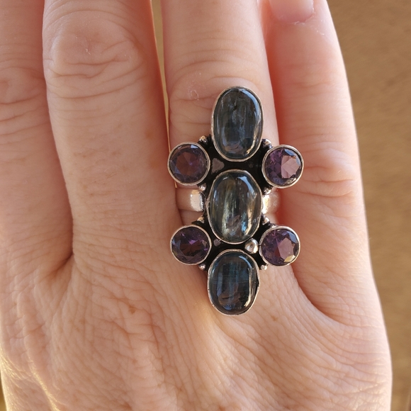New Blue Kyanite & Amethyst 925 Silver Ring. - Picture 7 of 8